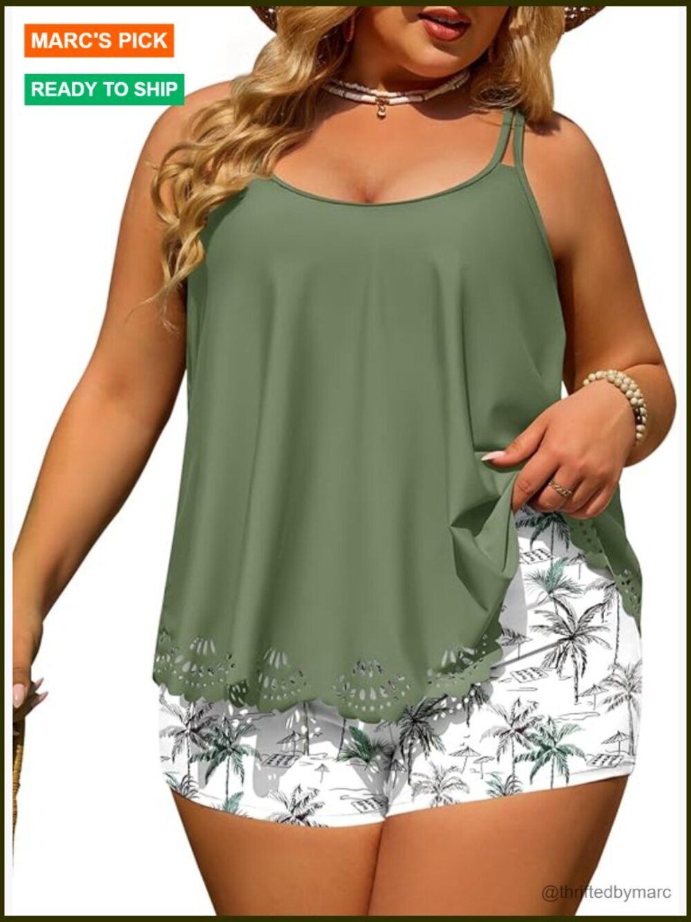 Plus Size Tankini Swimsuit with Flowy Skirt and Shorts Full Coverage